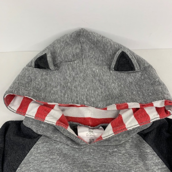 Boys /Kids Dr. Seuss Cat in the Hat raglan red grey pullover hoodie ears on hood - Picture 2 of 9